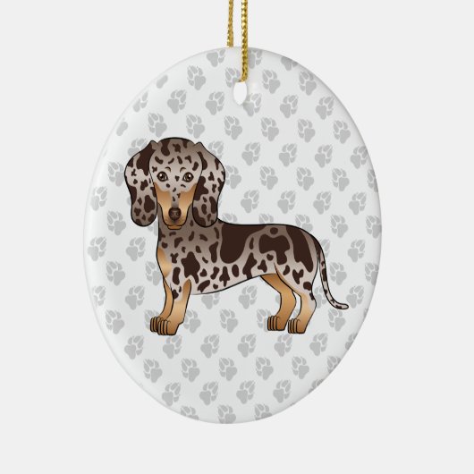 Chocolade en Tan Dapple Short Hair Dachshund Dog Keramisch Ornament (Rechts)