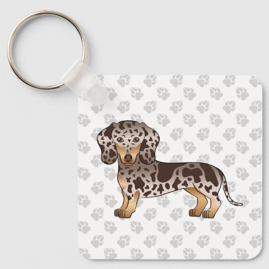Chocolade en Tan Dapple Short Hair Dachshund Dog Sleutelhanger (Voorkant)
