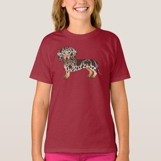 Chocolade en Tan Dapple Smooth Coat Dachshund Dog T-shirt (Voorkant)
