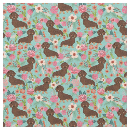 Chocolade en Tan Doxie Fabric - Munt Stof (Close Up)