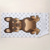 Chocolade en Tan French Bulldog Dog & Name Strandlaken (Voorkant)