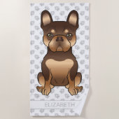 Chocolade en Tan French Bulldog Dog & Name Strandlaken (Voorkant)