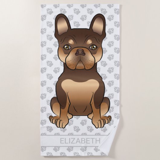 Chocolade en Tan French Bulldog Dog & Name Strandlaken (Voorkant)