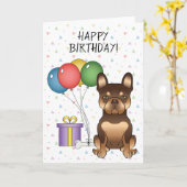 Chocolade en Tan French Bulldog Happy Birthday Kaart (Gele Bloem)