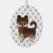 Chocolade en Tan Long Coat Chihuahua Dog & Paws Keramisch Ornament (Rechts)