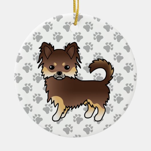Chocolade en Tan Long Coat Chihuahua Dog & Paws Keramisch Ornament (Voorkant)