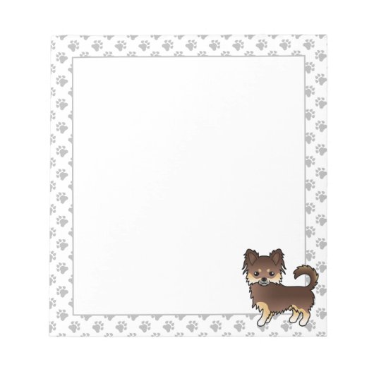 Chocolade en Tan Long Coat Chihuahua Dog & Paws Notitieblok (Voorkant)