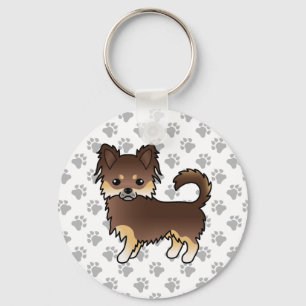 Chocolade en Tan Long Coat Chihuahua Dog & Paws Sleutelhanger