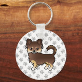 Chocolade en Tan Long Coat Chihuahua Dog & Paws Sleutelhanger (Voorkant)