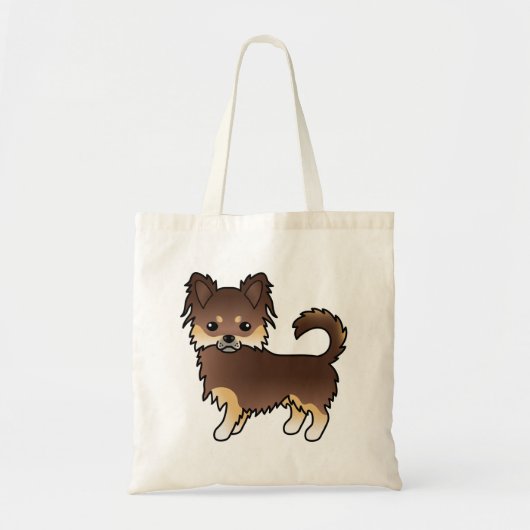 Chocolade en Tan Long Coat Chihuahua Dog Tote Bag (Voorkant)