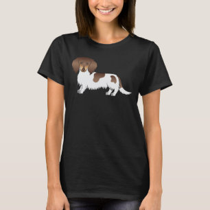Chocolade en Tan Piebald Long Hair Dachshund Dog T-shirt