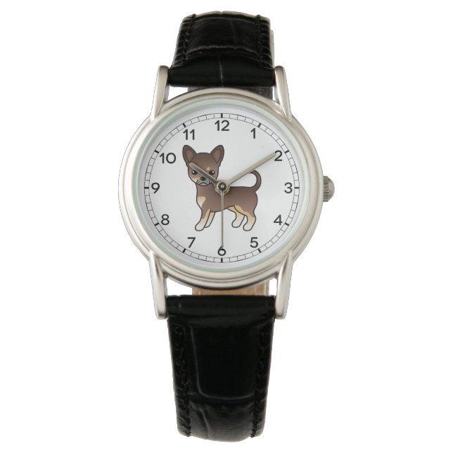 Chocolade en Tan Smooth Coat Chihuahua Cute Dog Horloge (Voorkant)