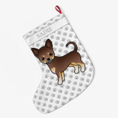 Chocolade en Tan Smooth Coat Chihuahua Dog & Name Grote Kerstsok (Achterkant (Hangend))