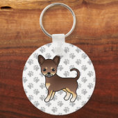 Chocolade en Tan Smooth Coat Chihuahua Dog & Paws Sleutelhanger (Voorkant)