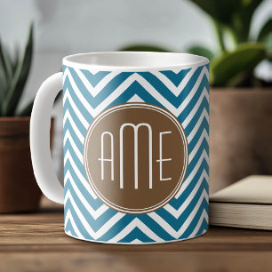 Chocolade en Teal Chevron Patroon met Monogram Koffiemok