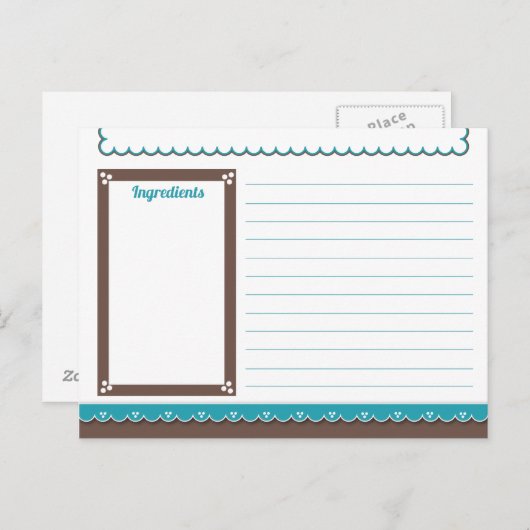 Chocolade en Turquoise Recipe Card Briefkaart (Voorkant / Achterkant)