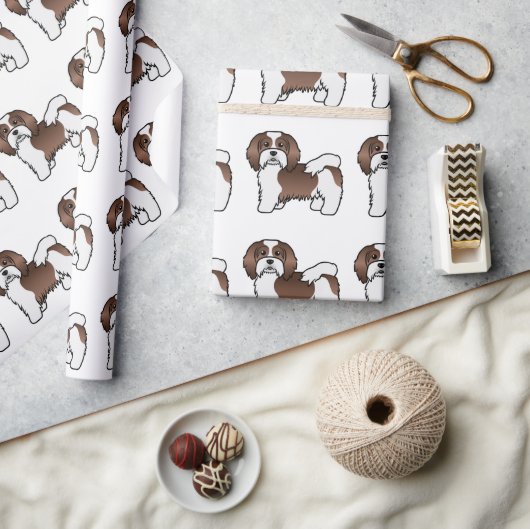 Chocolade en White Havanese Cartoon Dog Pattern Cadeaupapier (Crafts)