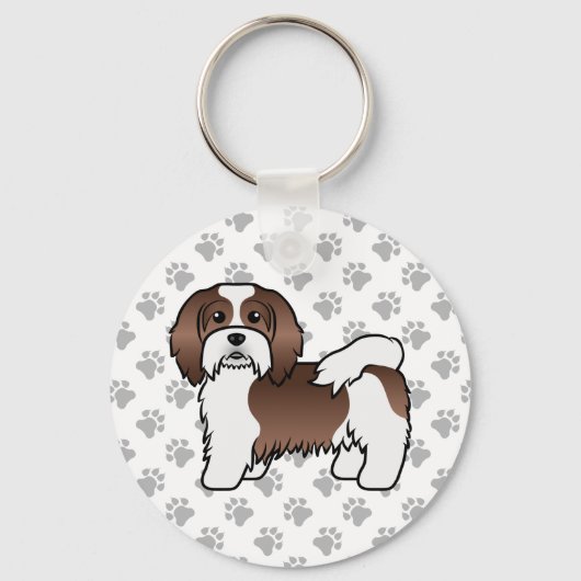 Chocolade en White Havanese Cute Cartoon Dog Sleutelhanger (Voorkant)