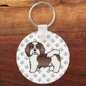 Chocolade en White Havanese Cute Cartoon Dog Sleutelhanger (Voorkant)