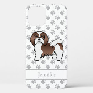 Chocolade En Witte Havanese Cartoon Hond & Naam Case-Mate iPhone Case