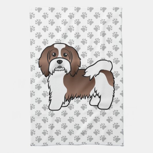 Chocolade En Witte Havanese Mooie Cartoon Hond Theedoek (Verticaal)