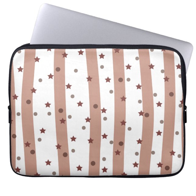 Chocolade en Witte Stripes met een sterpatroon Laptop Sleeve (Voorkant)