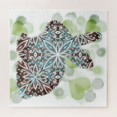 Chocolade en zachte blauwe Mandala Konijn met Hart Legpuzzel (Horizontaal)