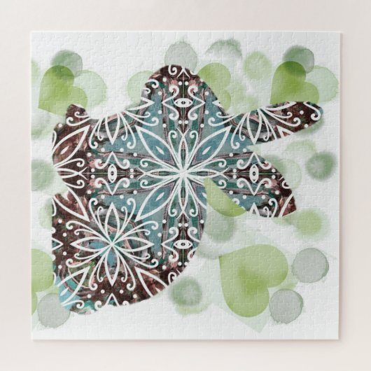 Chocolade en zachte blauwe Mandala Konijn met Hart Legpuzzel (Horizontaal)