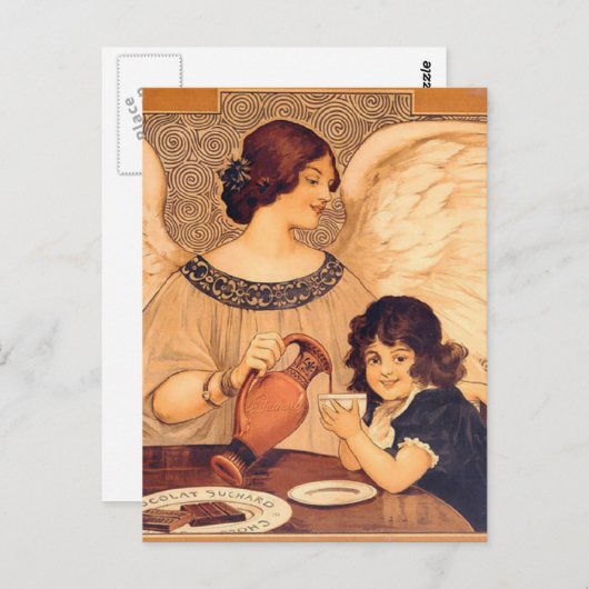 Chocolade Engel Frans Antiek Briefkaart (Voorkant / Achterkant)