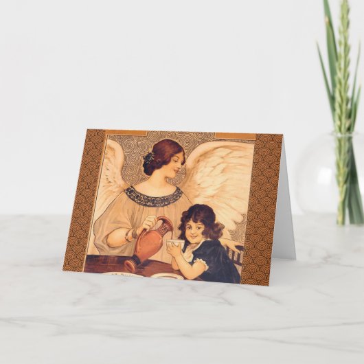 Chocolade Engel Frans Antiek Feestdagen Kaart (Voorkant)