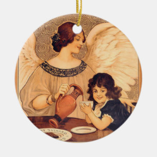 Chocolade Engel Frans Antiek Keramisch Ornament