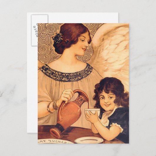 Chocolade Engel Frans Antiek Uitnodiging Briefkaart (Voorkant / Achterkant)