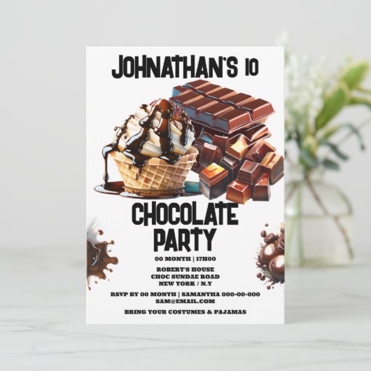 Chocolade feest zomer dessert ijs wafel kaart (Staand voorkant)