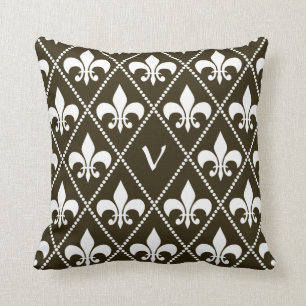 Chocolade Fleur de Lis met monogram initiaal Kussen