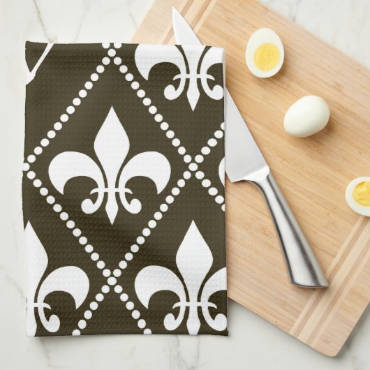 Chocolade Fleur de Lis met monogram initiaal Theedoek (Quarter Fold)