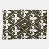 Chocolade Fleur de Lis met monogram initiaal Theedoek (Horizontaal)