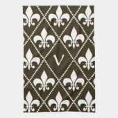 Chocolade Fleur de Lis met monogram initiaal Theedoek (Verticaal)