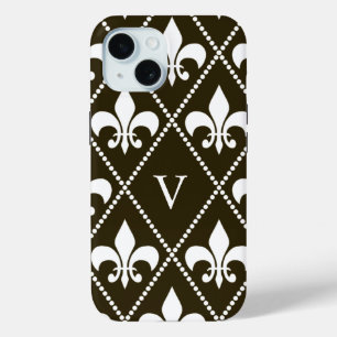 Chocolade Fleur de Lis w / monogram iPhone 15 Case