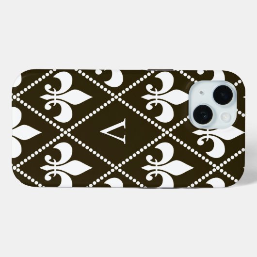 Chocolade Fleur de Lis w / monogram Case-Mate iPhone Case (Achterkant (horizontaal))