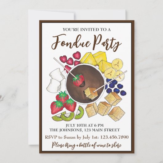 Chocolade Fondue dessert Party Fruit Cake Berries Kaart (Voorkant)