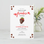 Chocolade Fondue Fiesta Aardbeien Harten Verjaarda Kaart (Staand voorkant)