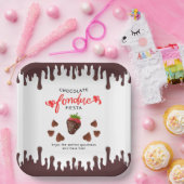 Chocolade Fondue Fiesta Aardbeien Harten Verjaarda Papieren Bordje (Feest)