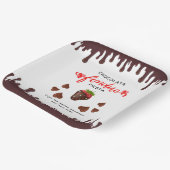 Chocolade Fondue Fiesta Aardbeien Harten Verjaarda Papieren Bordje (Gebogen)