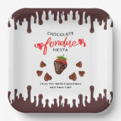 Chocolade Fondue Fiesta Aardbeien Harten Verjaarda Papieren Bordje (Voorkant)