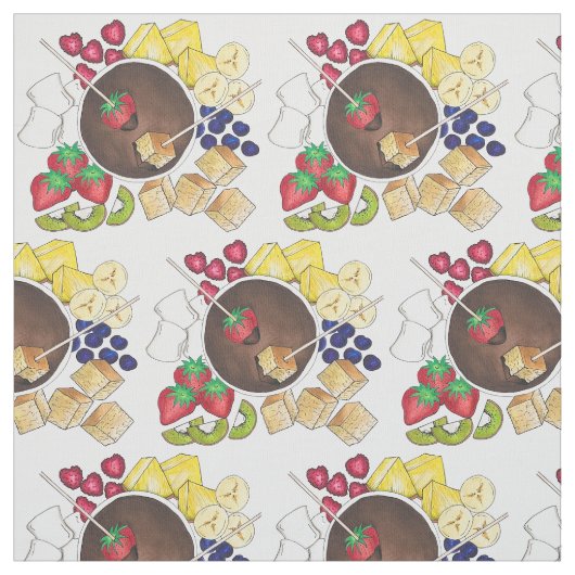 Chocolade Fondue Fruit Cake Marshmallow Dessert Stof (Swatch)