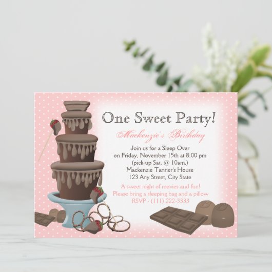 Chocolade Fontein Film Sleepover Kaart (Staand voorkant)