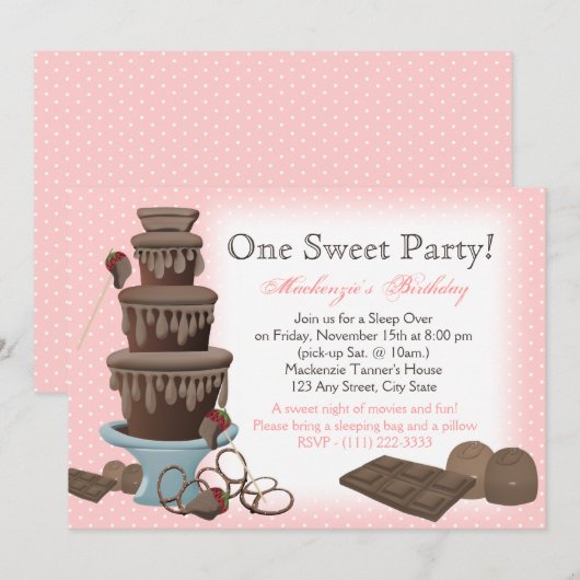 Chocolade Fontein Film Sleepover Kaart (Voorkant / Achterkant)