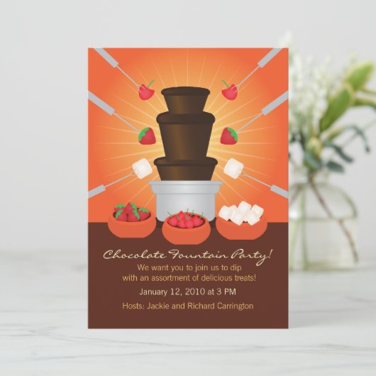 Chocolade Fountain Fondue Party Invitation Kaart (Staand voorkant)