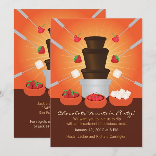 Chocolade Fountain Fondue Party Invitation Kaart (Voorkant / Achterkant)