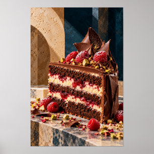Chocolade Frambozen Laag Cake Keuken Muur Kunst Poster